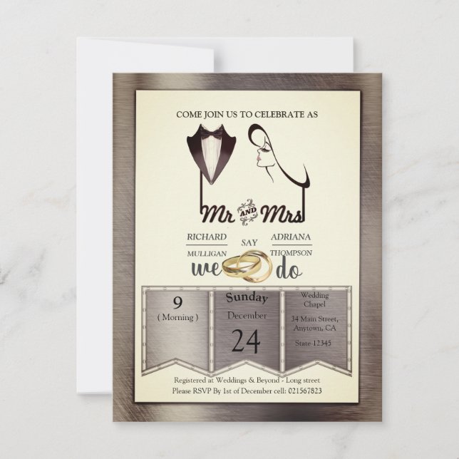 Foil-Gold-Silver-Brass Trendy Wedding Invitation (Front)