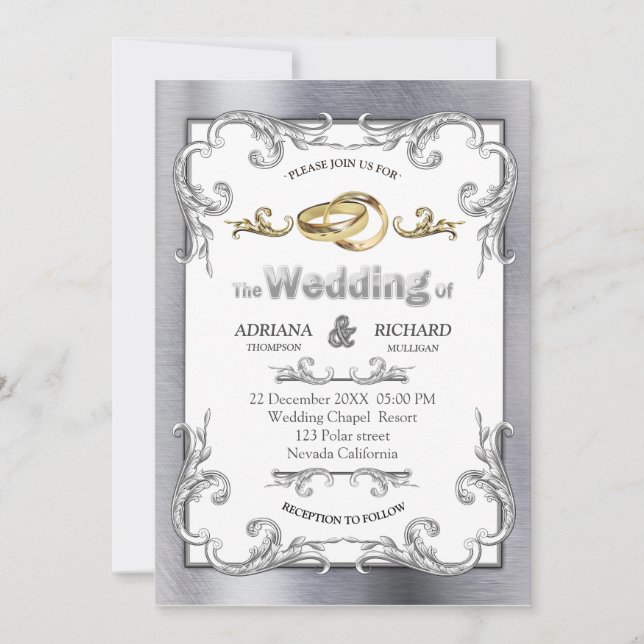 Foil-Gold-Silver-Brass Vintage Wedding Invitation (Front)