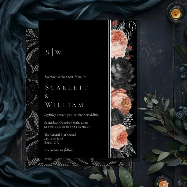 FOIL Gothic Vintage Black Blush Monogram Wedding (Creator Uploaded)