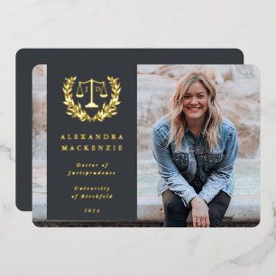 Foil/Grey JD Law Scales Graduation Announcement