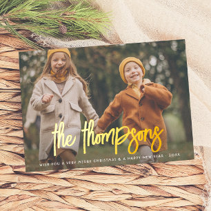 Foil Hand-Lettered Family Name 2 Photo Holiday