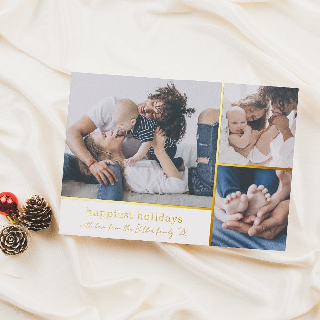 Foil | Happy Holidays 3 Photo Signature Christmas (Creator Uploaded)