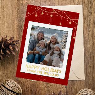 Foil Happy Holidays Christmas Card Modern 2 Photo 