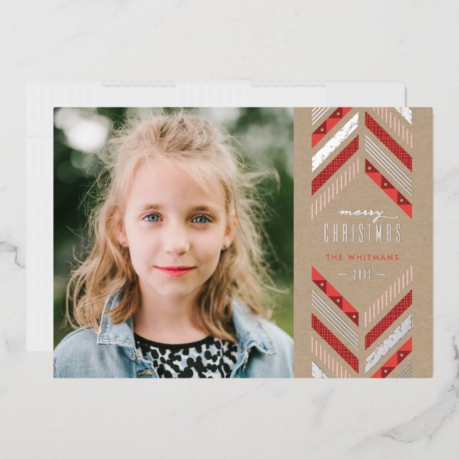 Foil Herringbone Band Holiday Photo Card - Crimson (Envelope)