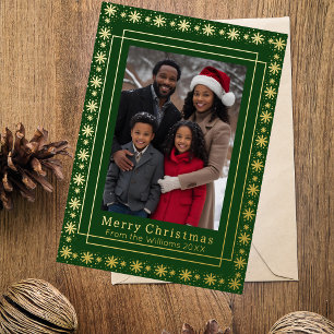 Foil Holiday Card 2 Photo Family Christmas Green