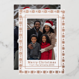 Foil Holiday Card 2 Photo Family Christmas Rose