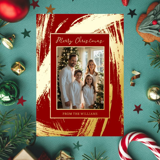 Foil Holiday Card Editable Christmas Template Red (Creator Uploaded)