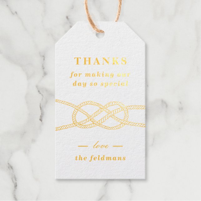 Foil Illustrated Knot Nautical Wedding Favour Tag (Front)