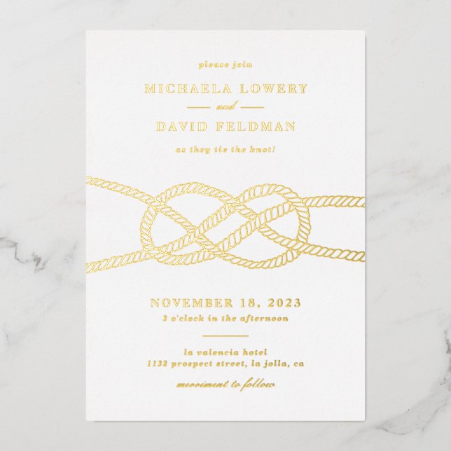 Foil Illustrated Knot Nautical Wedding Invitation (Front)