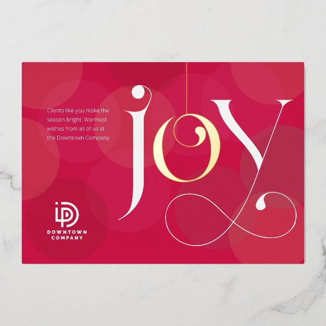 Foil Joy Ornament Business Holiday Card (Front)