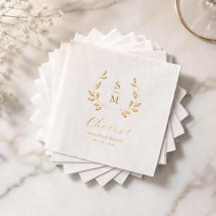 Foil Leaves Wedding Monogram Napkins