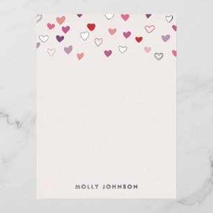 Foil Little Hearts Stationery Note Card - Purple