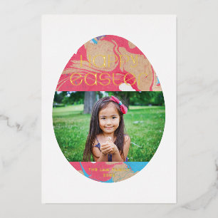 Foil Marbled Easter Egg Holiday Photo Card - Gold