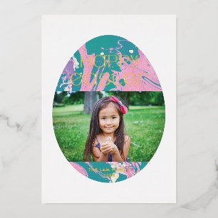 Foil Marbled Easter Egg Holiday Photo Card - Pink