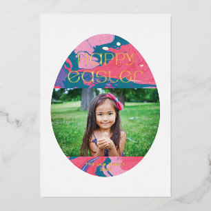 Foil Marbled Easter Egg Holiday Photo Card - Teal