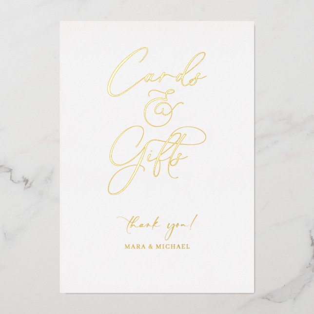 Foil Minimal Script Wedding Gift Table Sign R100 (Front)
