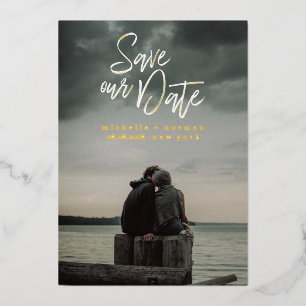 Foil Modern Casual Brush Photo Save the Date