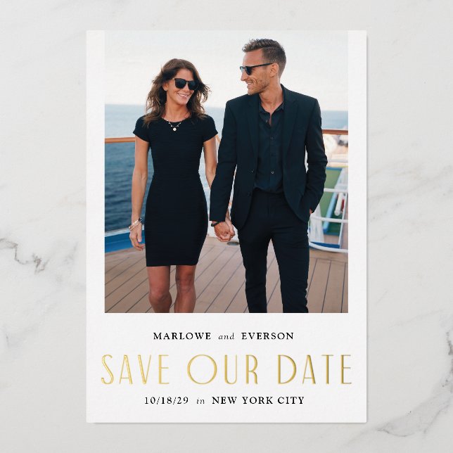 Foil Modern Elegance Photo Save the Date Card (Front)