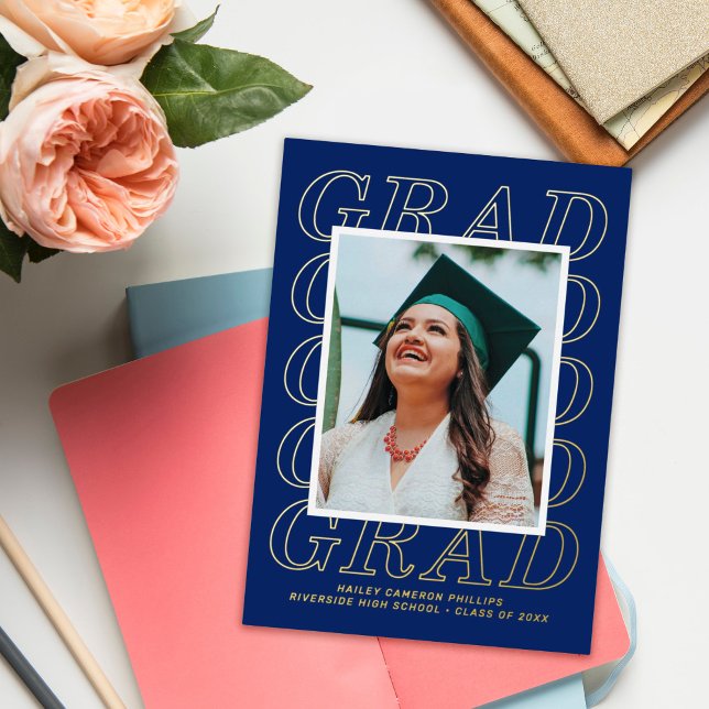 Foil Modern Grad Typography Graduation Photo Card (Creator Uploaded)