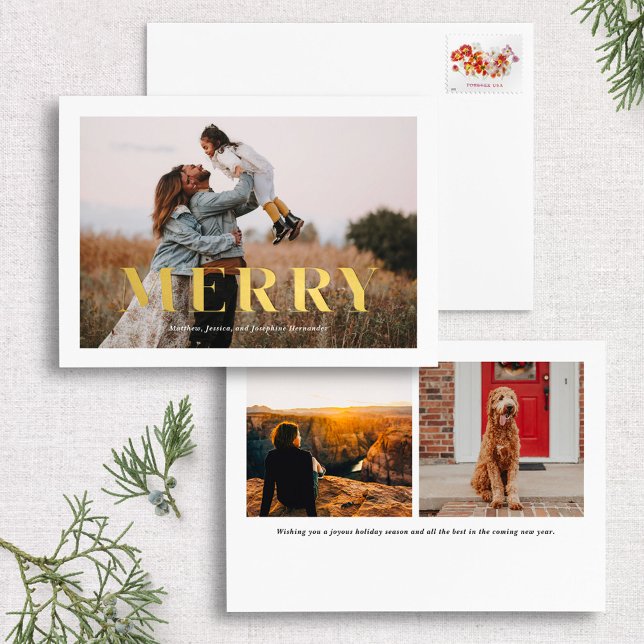 Foil Modern Minimalist Merry Holiday Photo Card (Creator Uploaded)