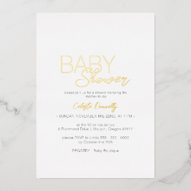 FOIL Modern Minimalist White Baby Shower (Front)