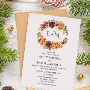 Foil Monogram Autumn Rustic Plum Floral Wedding