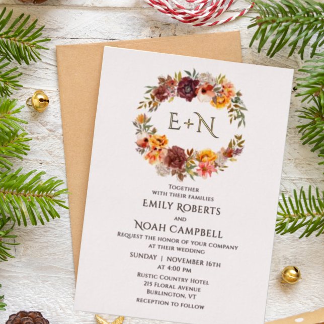 Foil Monogram Autumn Rustic Plum Floral Wedding (Creator Uploaded)