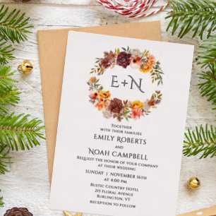Foil Monogram Autumn Rustic Plum Floral Wedding
