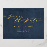 Foil Navy blue white elegant wedding save the date