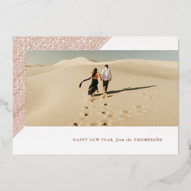 Foil New Year Etched White Horizontal Photo Card (Front)