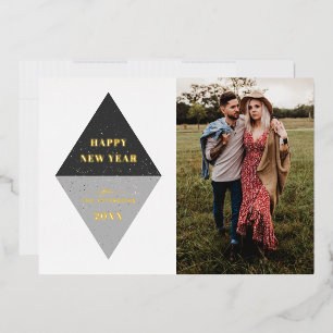 Foil New Year Geometric Photo Card - Black