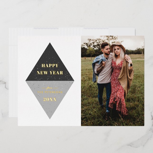 Foil New Year Geometric Photo Card - Black (Envelope)