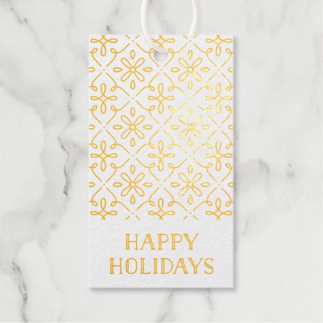 Foil Ornate Frame Happy Holidays Gift Tag (Front)