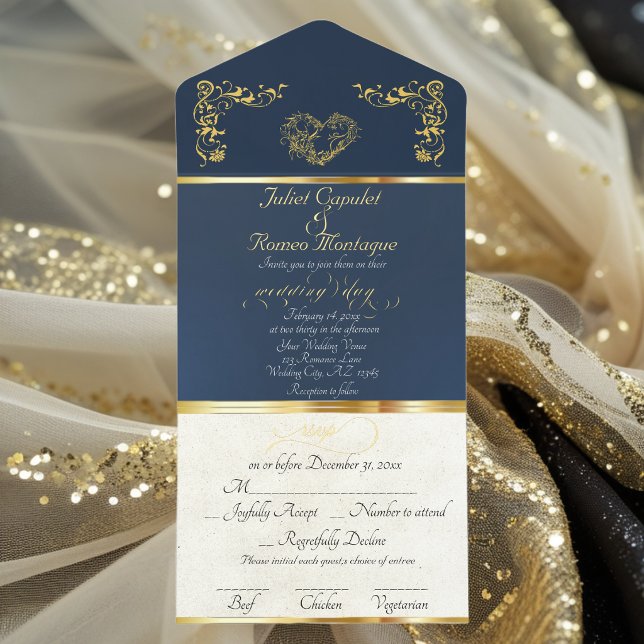 Foil Ornate Frame & Heart - Blue All In One Invitation (Creator Uploaded)