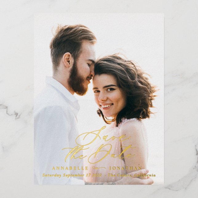 foil photo elegant script watercolor botanical invitation postcard (Front)