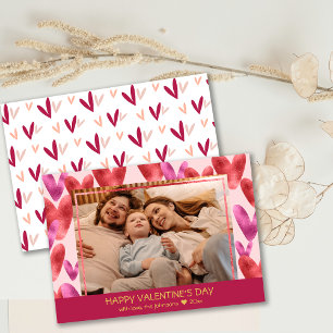 Foil Pink Red Heart Pattern Valentine Photo Card