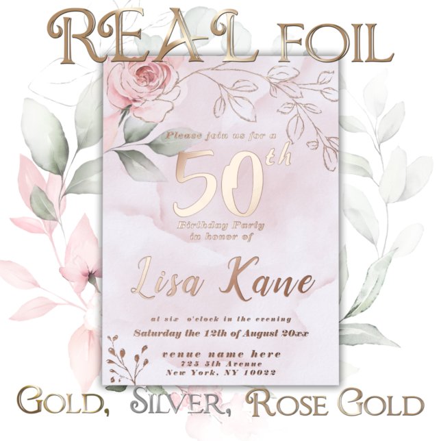 Foil Pink Rose Birthday Invitation Foil Invitation (Creator Uploaded)