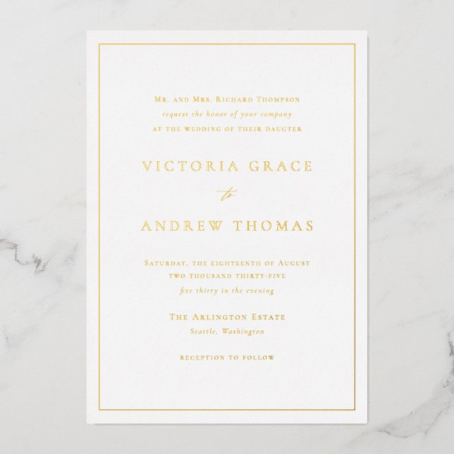 Foil Pressed Typography Formal Wedding Photo (Front)