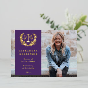 Foil/Purple JD Law Scales Graduation Announcement