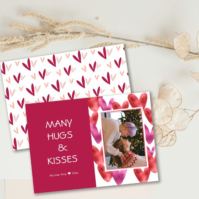 Foil Red Pink Heart Pattern Valentine Photo Card (Foil Red Pink Heart Pattern Valentine Photo Card)