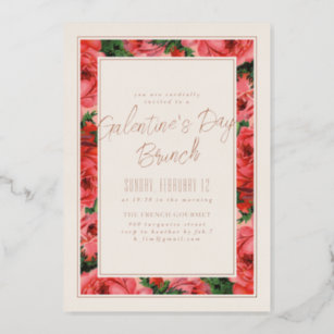 Foil Rose Frame Galentine's Day Invitation - Ivory