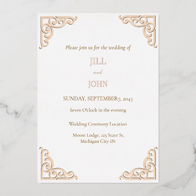Foil Rose Gold Wedding Invitation Geometric (Front)