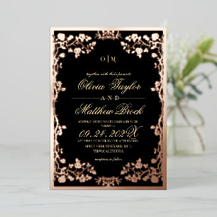 Foil Royal Black and Gold Floral Wedding