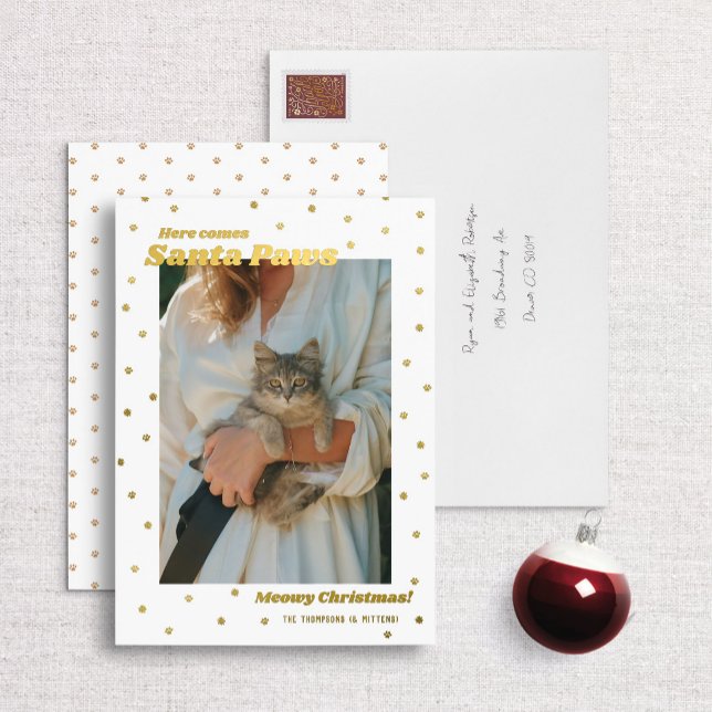 Foil Santa Paws Meowy Christmas Cat Photo Card (Creator Uploaded)