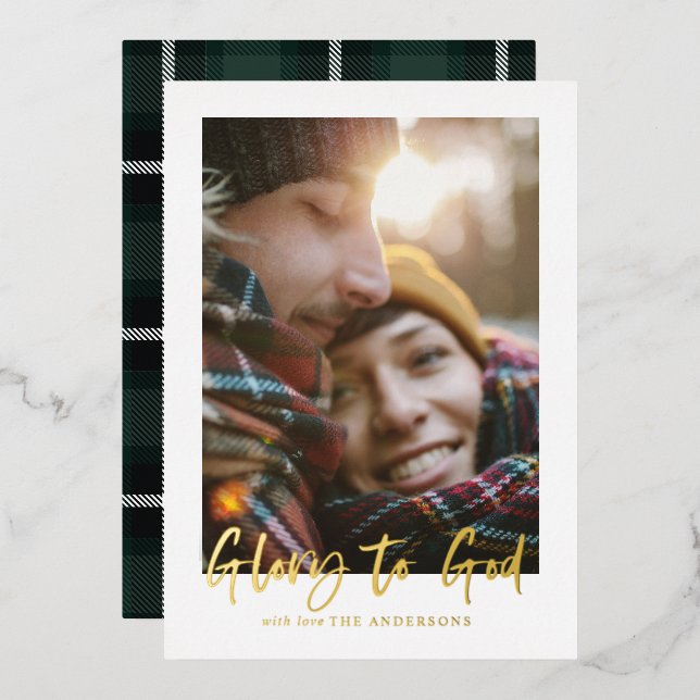 foil script glory to god green tartan photo  (Front/Back)