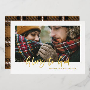 foil script glory to god mustard tartan photo