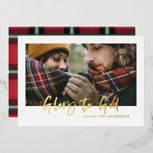 foil script glory to god red tartan photo