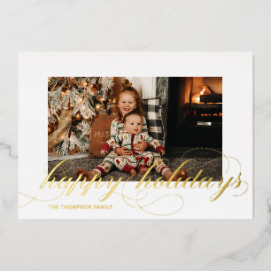 Foil Script Happy Holidays Elegant Photo Card