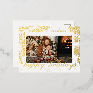 Foil Script Happy Holidays Foliage Photo Postcard