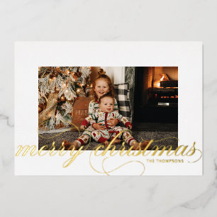 Foil Script Merry Christmas Elegant Photo Card
